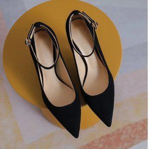 New Women's One word with high heels, fluffy professional single shoes Size 8